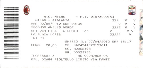 Biglietto stadio milan - a.c.,