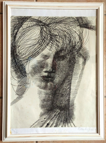 Litografia volto donna - "volto, di