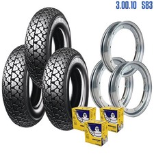 KIT MICHELIN S83 TRE RUOTE COMPLETA GOMMA CERCHIO CAMERA D'ARIA 3.00-10 VESPA 50