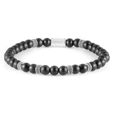 Bracciale in argento sterling 925 opaco onice braccialetto di perle 6 mm donna uomo