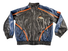 Giacca vintage Denver Broncos uomo XL pelle nera logo double face full zip