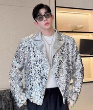 Men's Sequins Lapel Long