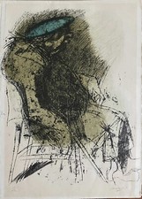 Carlo Mattioli litografia ritratto di Carlo Carrà 65x46 firmata numerata '64