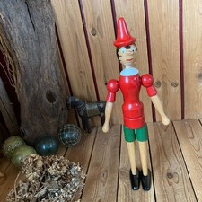 [Ex+] Bambola Pinocchio in legno vintage 48 cm oggetto decorazione Italia