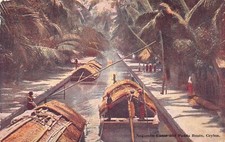 Sri Lanka Ceylon Negombo Canal and Padda Boats vintage postcard