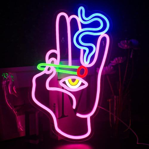 Segno neon mano occhio - segno, luce
