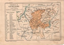 Piccola carta geografica antica BERGAMO e PROVINCIA scuola elementare 1907