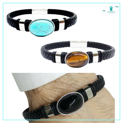 Bracciale uomo acciaio pelle - bracciale, e