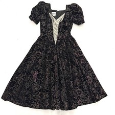 Abito vestito vintage velluto oro taglia 6 nero rinascimentale rennfaire gotico floreale