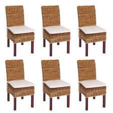 Sedia da pranzo Loiret, in vimini (set di 6) chiara, con cuscini