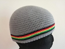 CAPPELLO GRIGIO UOMO PAPALINA ZUCCOTTO kufi cotone Giamaica Rasta Reggae Africa 