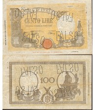 Italia 100 Lire 23/08/1943 annullato falso d'epoca banconota regno notes 