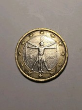 Moneta da 1 Euro 2002 Rara Errori di conio Uomo Vitruviano Italia