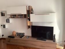 Parete attrezzata, mobile TV, bianco/noce, 267x58x200, come nuovo