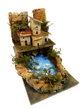 Lago Artigianale con Case e Cigno cm 10x16x12h - Scenografia per Presepe