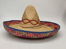 Sombrero Messicano Originale vera paglia con bordo blu (circonferenza 51 cm)