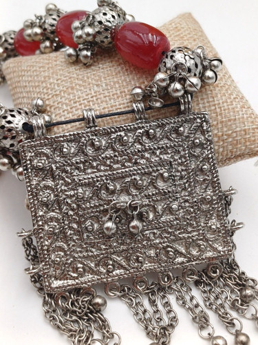 Collana etnica metallo vetro - collana,