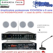 Amplificatore 100V/350W a 6 zone MP3/DAB/FM/SCAN/BT con 4 casse e con microfono