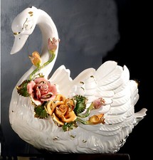 Portavasi Cigno Porcellana italiana Capodimonte Vaso Soprammobile Vintage Fiori