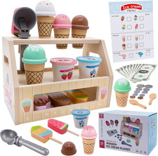 Gelateria in Legno, 39 PCS Giocattolo per Bambini, Set Giocattolo Con Accessori 