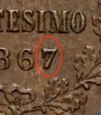 ERRORE 1 CENTESIMO 1867 CON 7 RIPUNZONATO SUL 1 VITTORIO EMANUELE II ( 1908 ) 