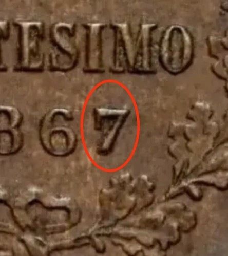 Errore centesimo 1867 con 7 - 1,