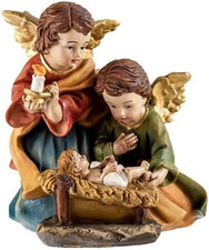 Bambino Gesù Con Angeli Della Guardia in Resina Dipinto a Mano 11 Cm