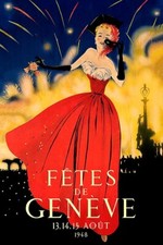 Poster Manifesto Locandina Pubblicità Festa di Ginevra Stampa Vintage 32x47 Cm.