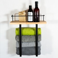 Appendiabiti con ripiano in legno naturale - porta asciugamani da parete - me...