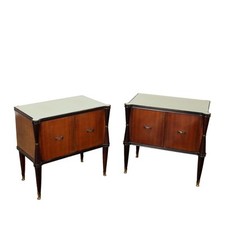 Coppia di Comodini Vintage Legno Vetro Ottone Italia Anni 50 Originali