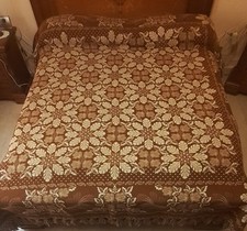 Coperta matrimoniale lana, doubleface marrone-beige, Anni 70 Ottime Cond,240x240