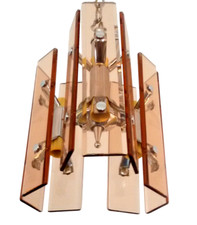 Lampadario italiano metà secolo moderno anni 60 vetro di Murano e cromo VECA rosa