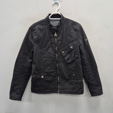 Barbour Legion Cera Impermeabile Nero Biker Trapunta Giacca Moto Cappotto Piccolo