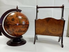 MAPPAMONDO IN LEGNO MOBILE BAR CON SUPPORTO E PORTARIVISTE