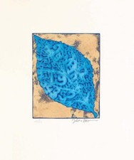 Hassan Fathi 60x50 foglia blu Acquaforte Acquatinta Retouchè foglia oro