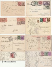 Storia Postale Regno - 7 Cartoline e 1 Minicartolina per l'ESTERO - Affrancature