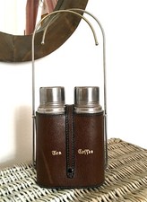 SET PORTATILE DUE THERMOS IN PELLE VINTAGE PER THE E CAFFE 