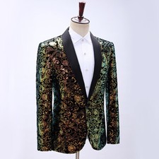 Tuta uomo blazer floreale glitter paillettes giacca slim festa spettacolo danza costume