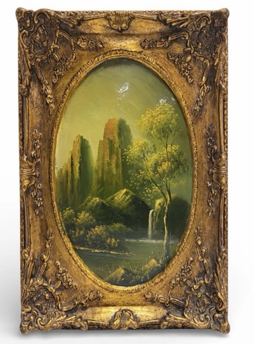 Antico dipinto olio montagna