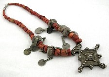 ANTICA COLLANA BERBERA IN VERO CORALLO ED ARGENTO 50 cm 160 gr