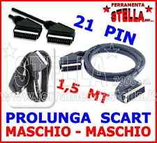 CAVO PRESA SCART 1,5 METRI PROLUNGA TV TELEVISIONE DECODER DVB-T LETTORE DVD VHS
