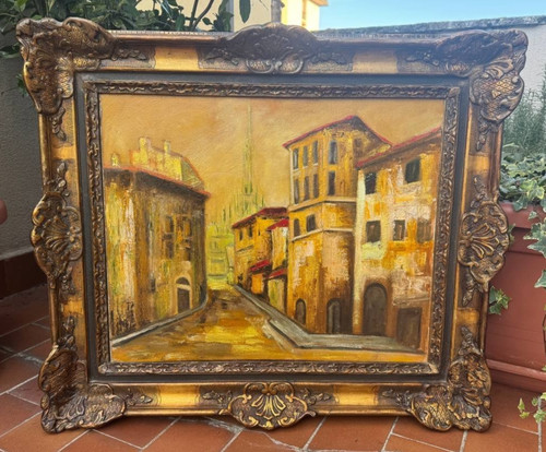 Dipinto olio tela veduta - su,