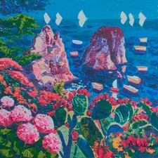 ATHOS FACCINCANI - CAPRI, LA MAESTOSITÀ DEI FARAGLIONI - SERIGRAFIA 40x40