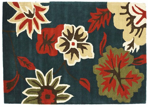 Tappeto fiore lana 160x230 blu - fiore,