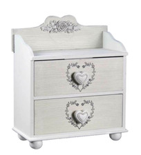 MOBILETTO CASSETTIERA PORTA GIOIE OGGETTI BIANCO CUORE SHABBY CHIC h30*25*19 CM