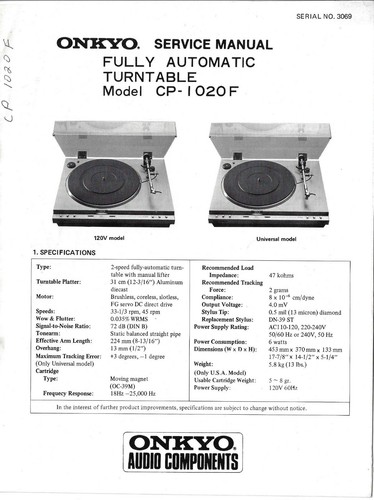 Onkyo model 1020f - model, cp-1020f