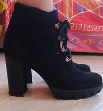 Scarpe stivaletti donna ragazza tacco largo plateau zip lacci nero 37 come nuove