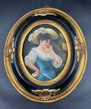 Quadro ovale vintage olio - , sul