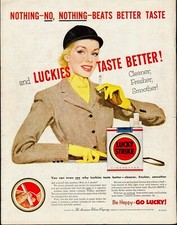 PUBBLICITA'1953 SIGARETTE LUCKY STRIKE FUMO SMOKE SENSUALITA' DONNA CAVALLERIZZA