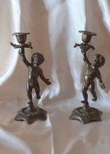 Coppia angeli portacandele in ottone.H.cm 18.Smontabili
